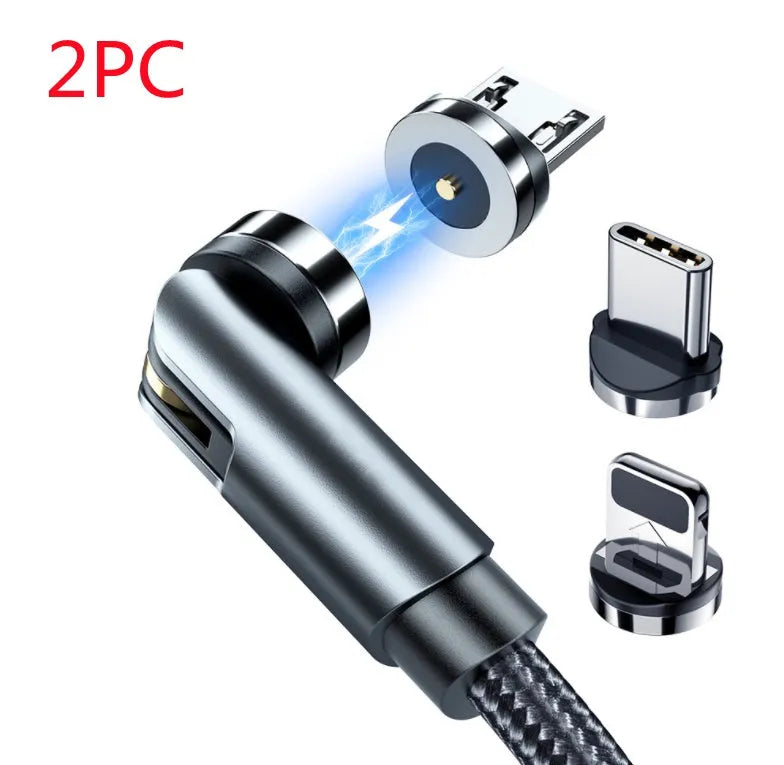 Essager black braided magnetic charging cable with blue LED light, showing 360-degree rotating connector.