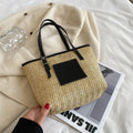 Straw woven women's shoulder bag in European retro style with three-dimensional pocket
