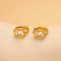 Geometric square zircon stud earrings with a round ring element on stainless steel, in white, black, or green.