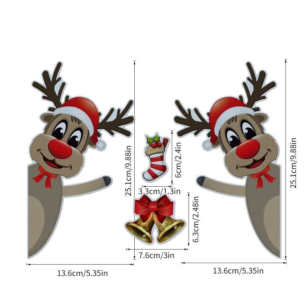 Cartoon Christmas elk bell design magnetic car bumper sticker with luminous reflective finish.