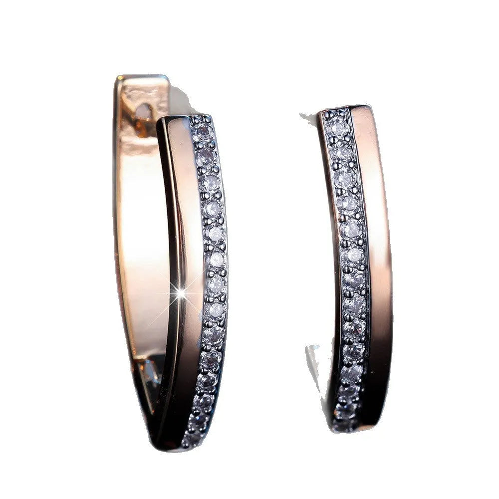 Women's V-shaped geometric ear clips with champagne gold white diamond electroplated finish