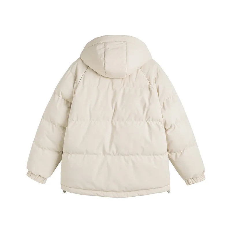 Loose fit cotton-padded winter coat in solid colour with side seam pockets