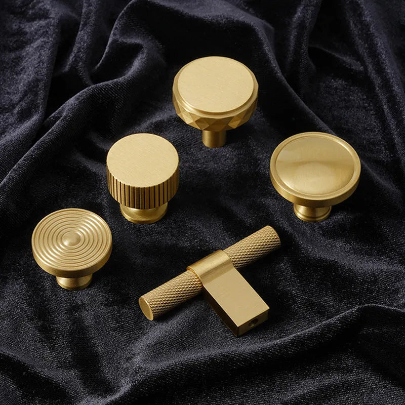 Brass knurled cabinet handle for wardrobe drawer cupboard with polished brushed sealing glaze finish