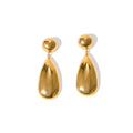 Gold electroplated stainless steel earrings with geometric water drop pendant and hemisphere design