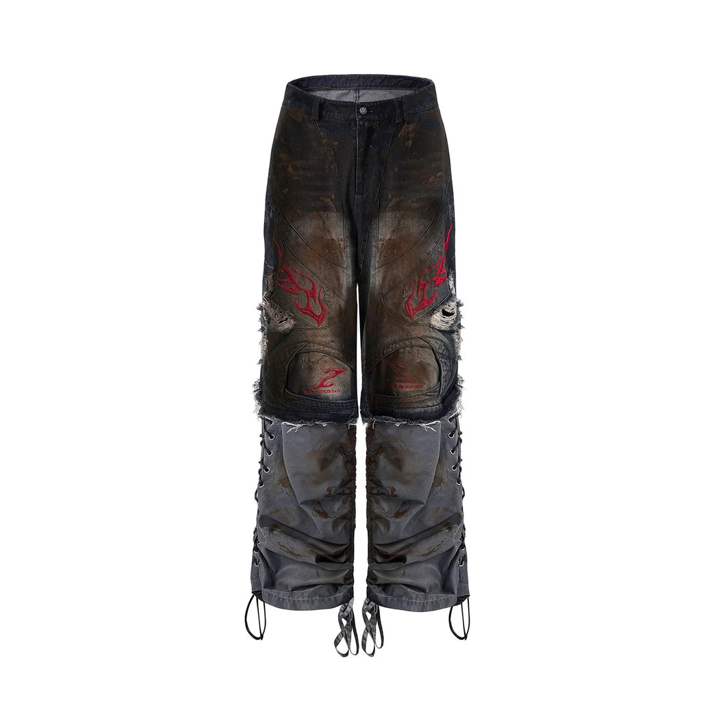 Men's retro denim jeans with detachable trouser legs in wide-leg loose fit