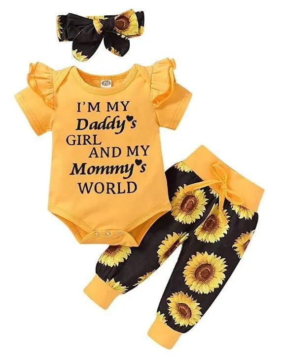 Baby jumpsuit set with headband, letter print top and pants, cotton, black ten D or M, 70-100cm