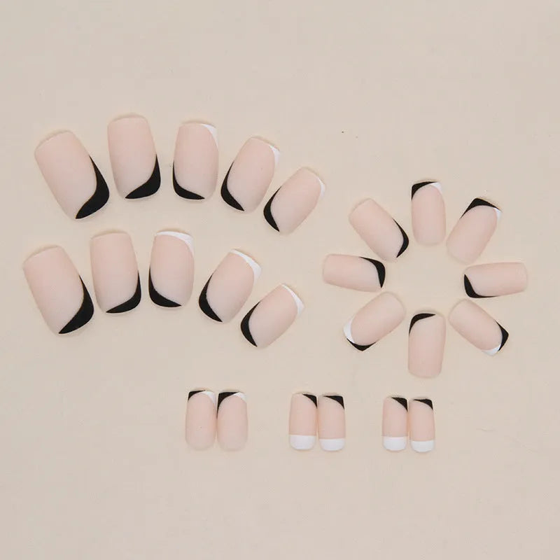 Black and white frosted nail wraps with mandarin duck colour design for French manicure styling