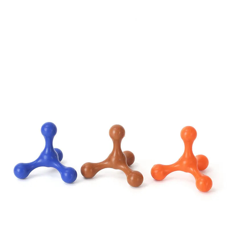 Beef-flavoured silicone chew toy for small medium dogs with three legs measuring 9.5cm