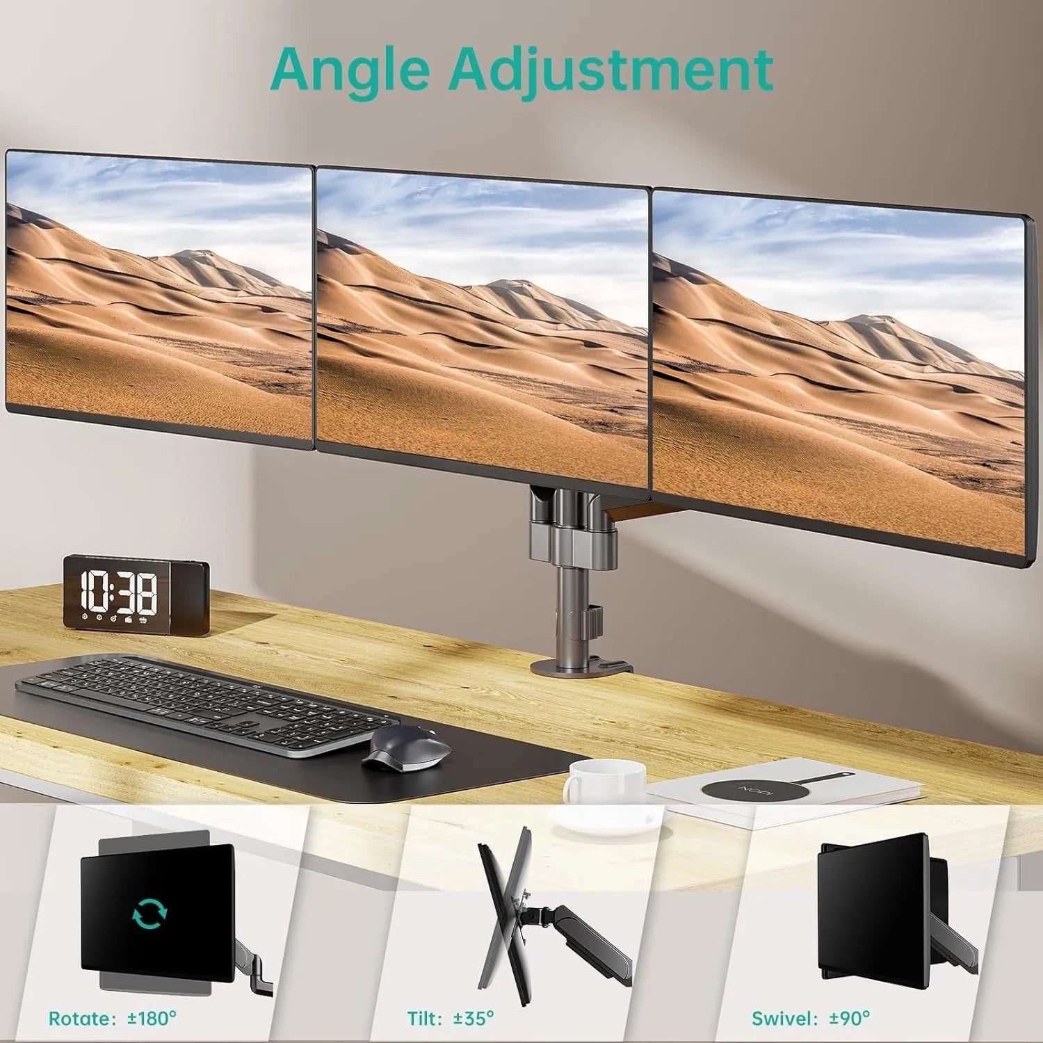Black three-arm gas spring monitor mounting arm for 13-27 inch computer screens