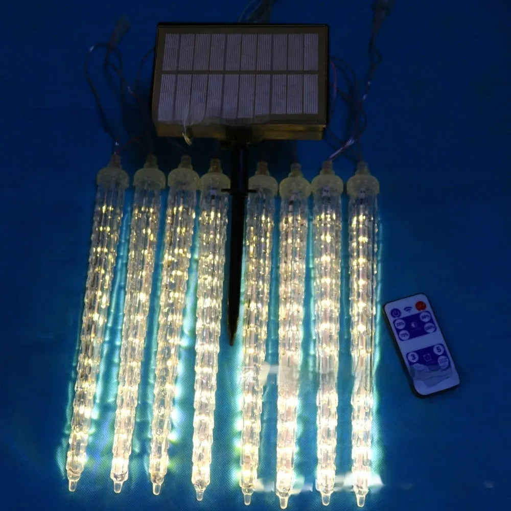 LED ice cone meteor shower solar Christmas lamp with flower-shaped 30cm plastic strands