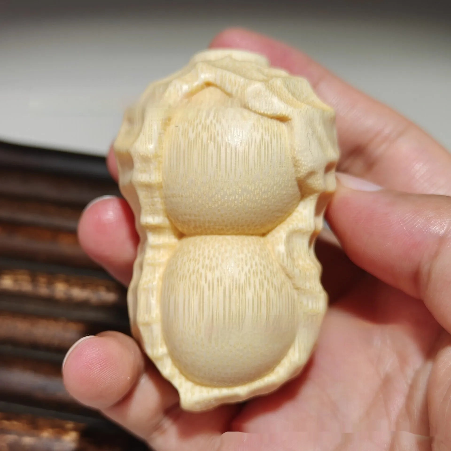 Solid bamboo carving peanut ornament in modern simplicity style for gift giving