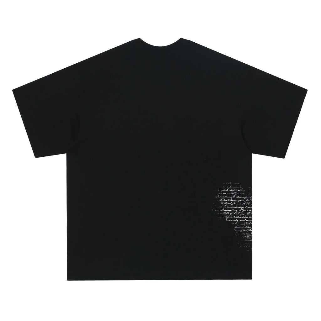 Black and white American retro hip hop gothic T-shirt with letter designs, pure cotton, short sleeves