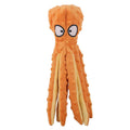 Blue octopus-shaped dog plush toy with squeaker and crinkle sounds, measuring 32 cm long.