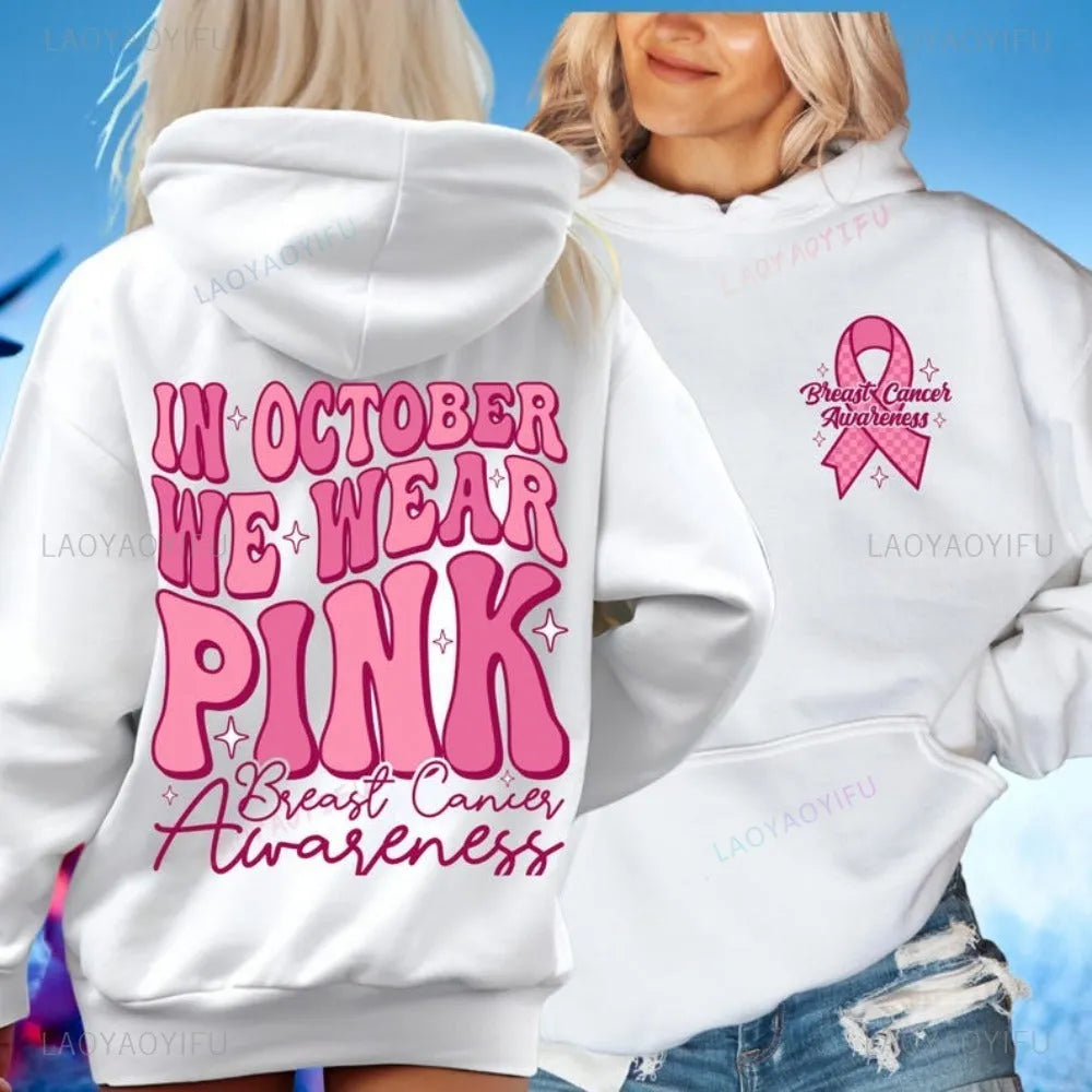 Breast Cancer Awareness pullover hoodie with retro art print and side seam pockets in various colours.