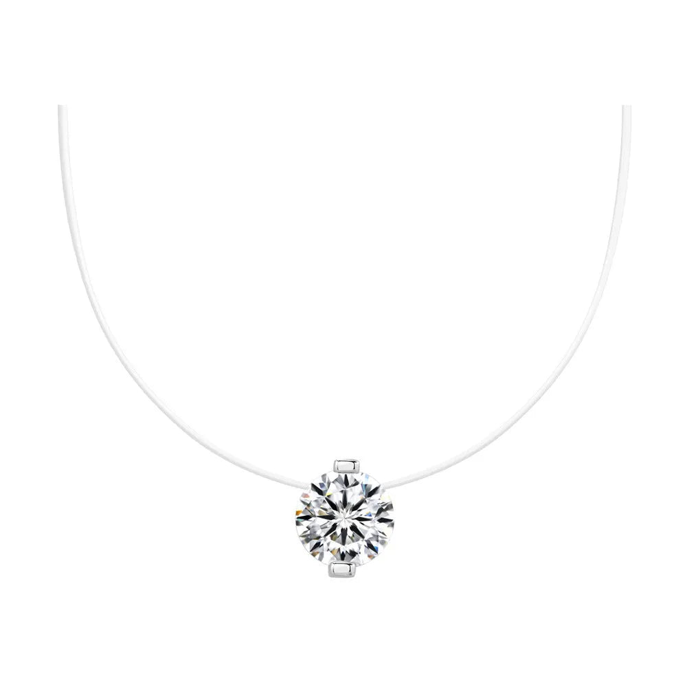 Women's silver moissanite necklace with plum blossom pendant on invisible fishing line chain