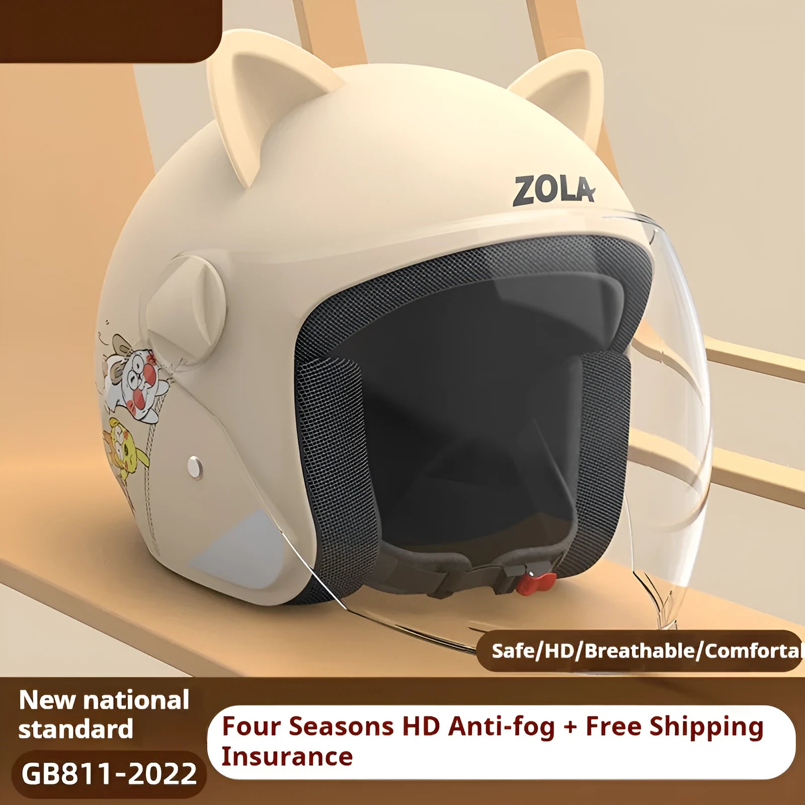 Winter electric bicycle helmet with attached scarf showing blue colour variant