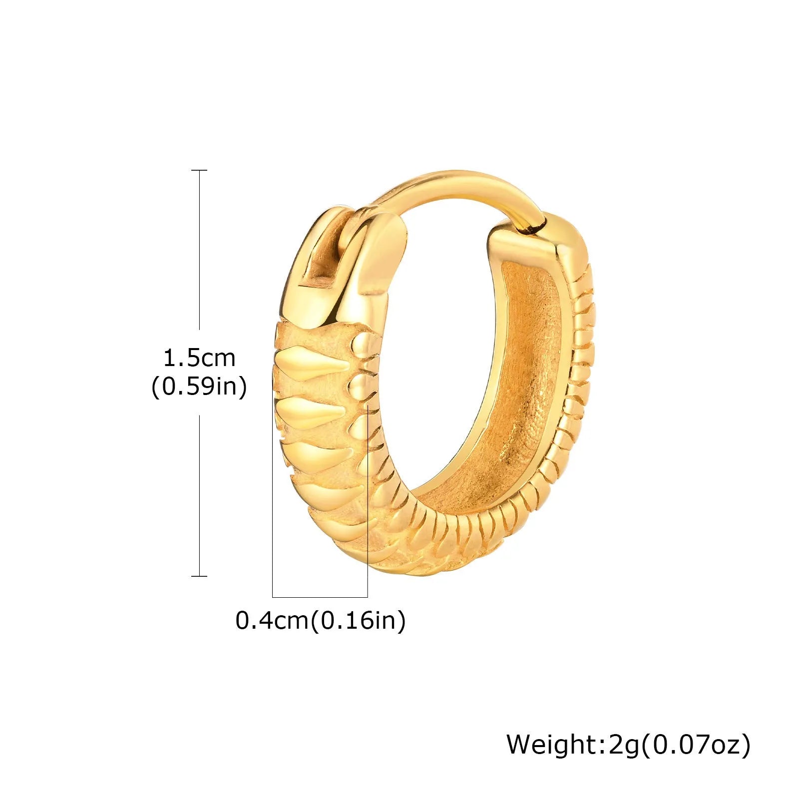 Stainless steel snake pattern hip hop earrings in black or gold colour options