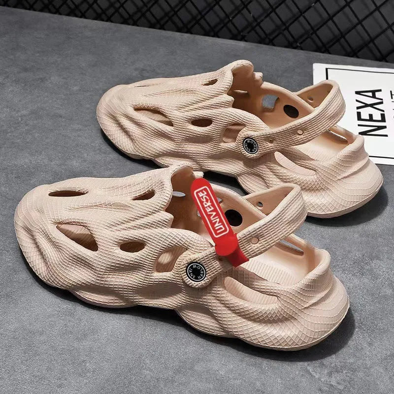 Pair of solid colour closed-toe EVA foam slippers on a neutral background, showing the frosted finish and thickened sole.