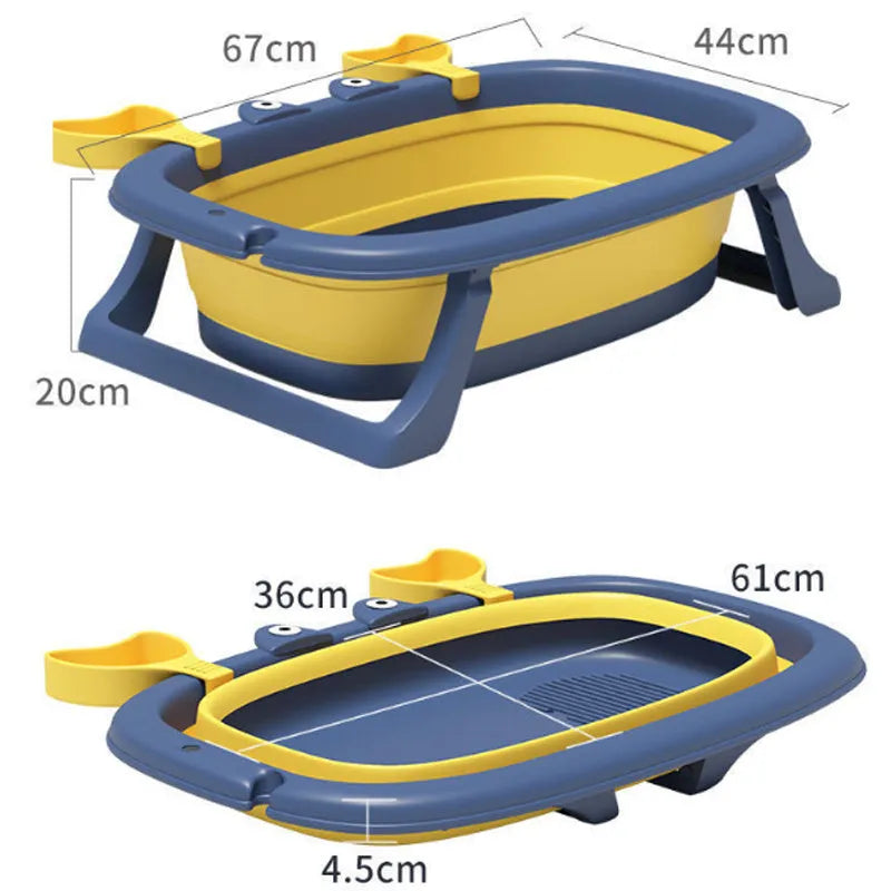 Blue foldable plastic pet bath tub for small dogs and cats on a plain background.