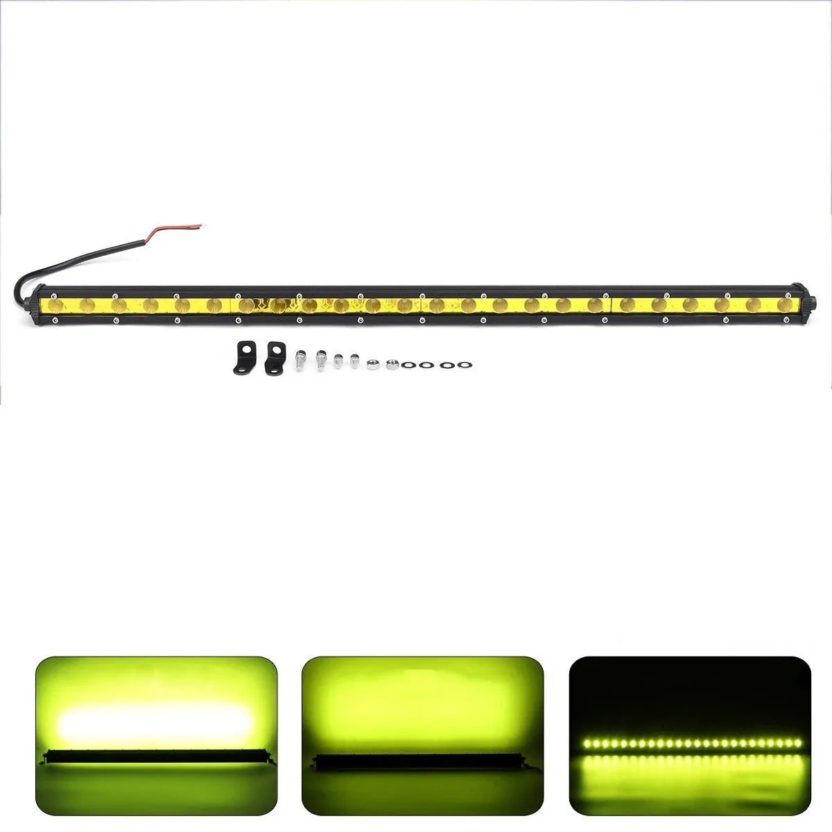 25-inch long single row LED light bar with aluminium alloy housing for car or truck mounting.