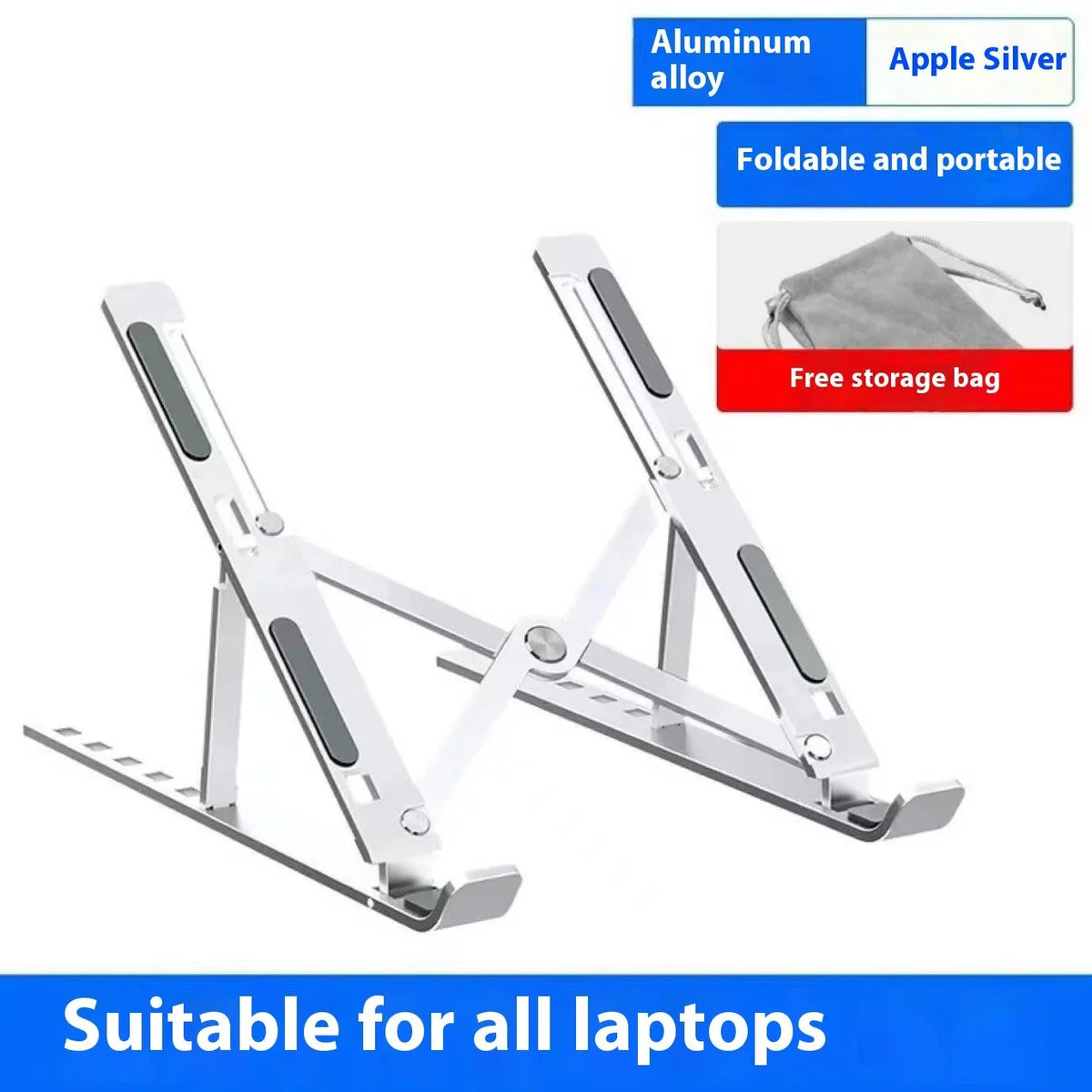 Aluminium folding laptop stand with silicone padding in black colour