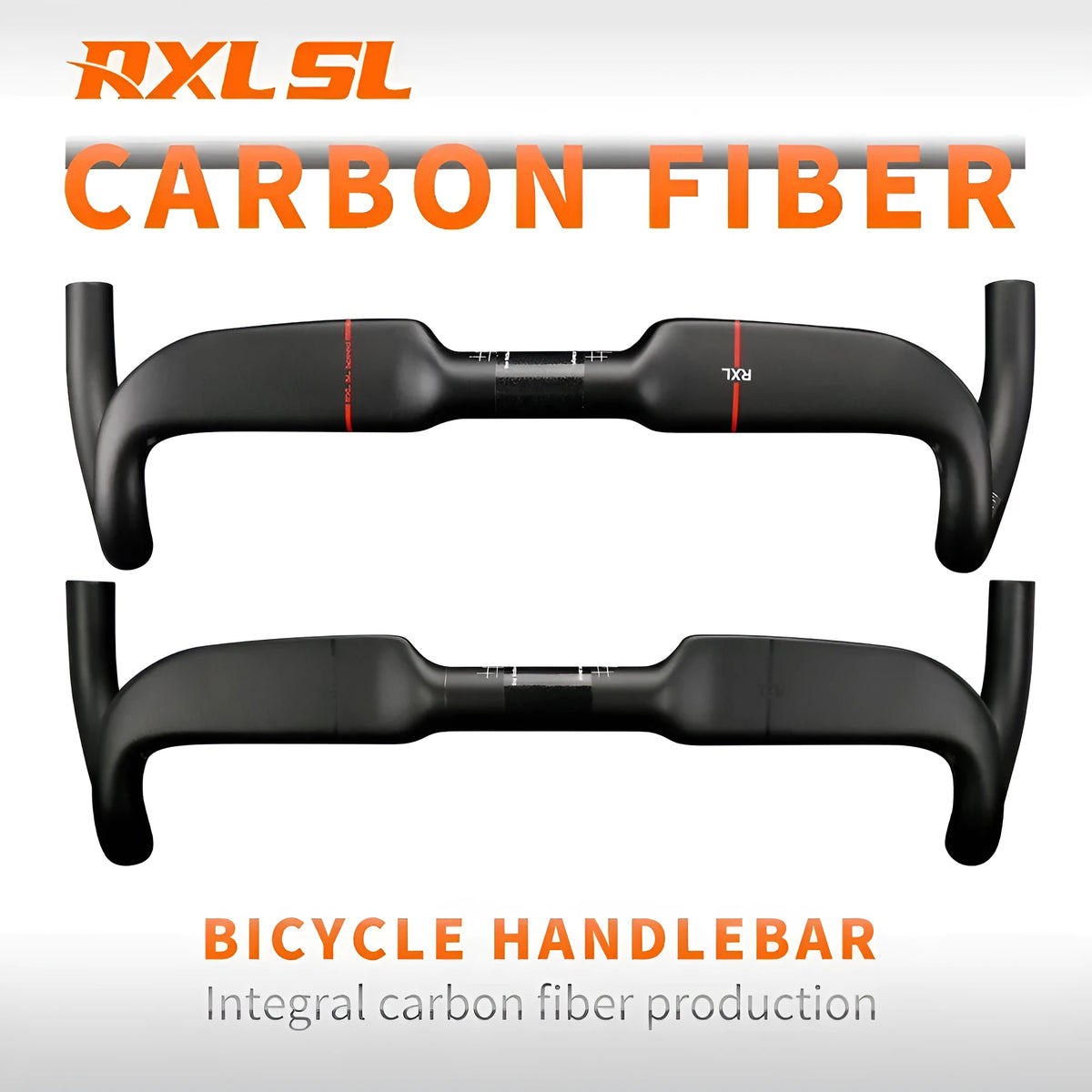 Red carbon fibre road bicycle handlebar with double line graphics, shown from above.