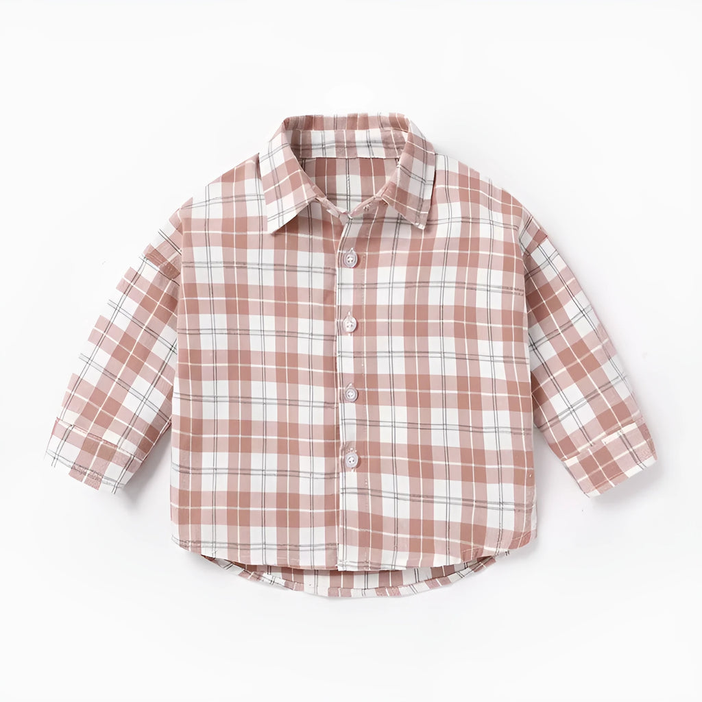 Boys' cotton button-up shirt with lattice pattern and animal print in light blue