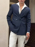 Men's striped double breasted blazer with regular fit polyester construction
