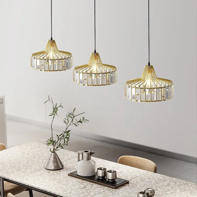 Modern black and crystal LED chandelier ceiling lamp with colour changing lights.