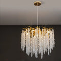 Crystal chandelier light with aluminium alloy body and LED illumination in multiple size configurations