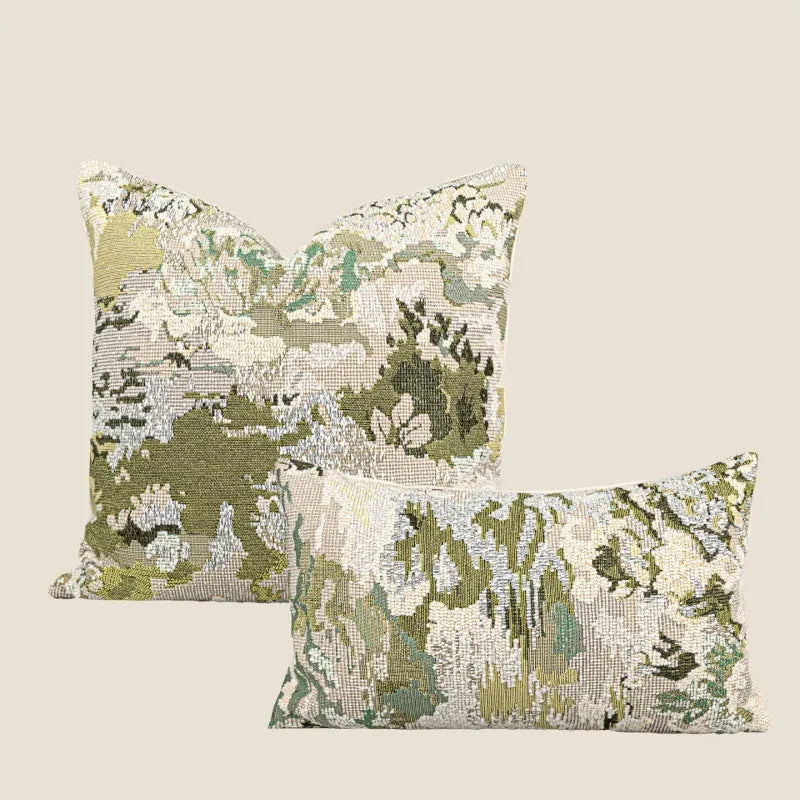 French style antique green wool blended abstract pillow case with spring flower botanical pattern