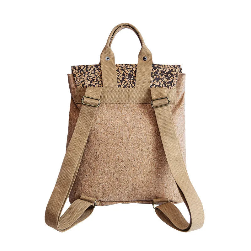 Coffee Grounds Cork casual backpack with polyester lining, curved shoulder straps, and splicing detail for leisure travel