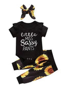 Baby jumpsuit set with headband, letter print top and pants, cotton, black ten D or M, 70-100cm
