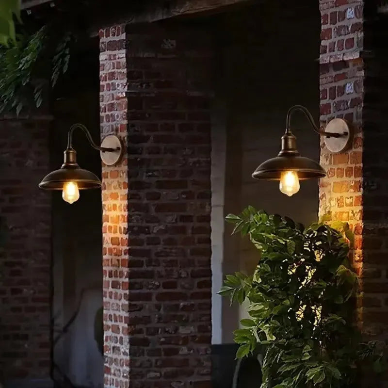 Retro style villa courtyard wall lamp in silver or copper finish with adjustable mounting