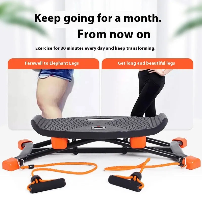 Black mini fitness skiing machine with elastic hand straps showing compact 77cm length design