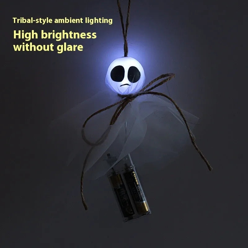 Halloween ghost LED lighting chain with battery box and colourful ghost-themed lights