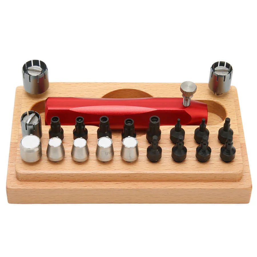 20-piece steel watch barrel open tube set in a black storage case for repair