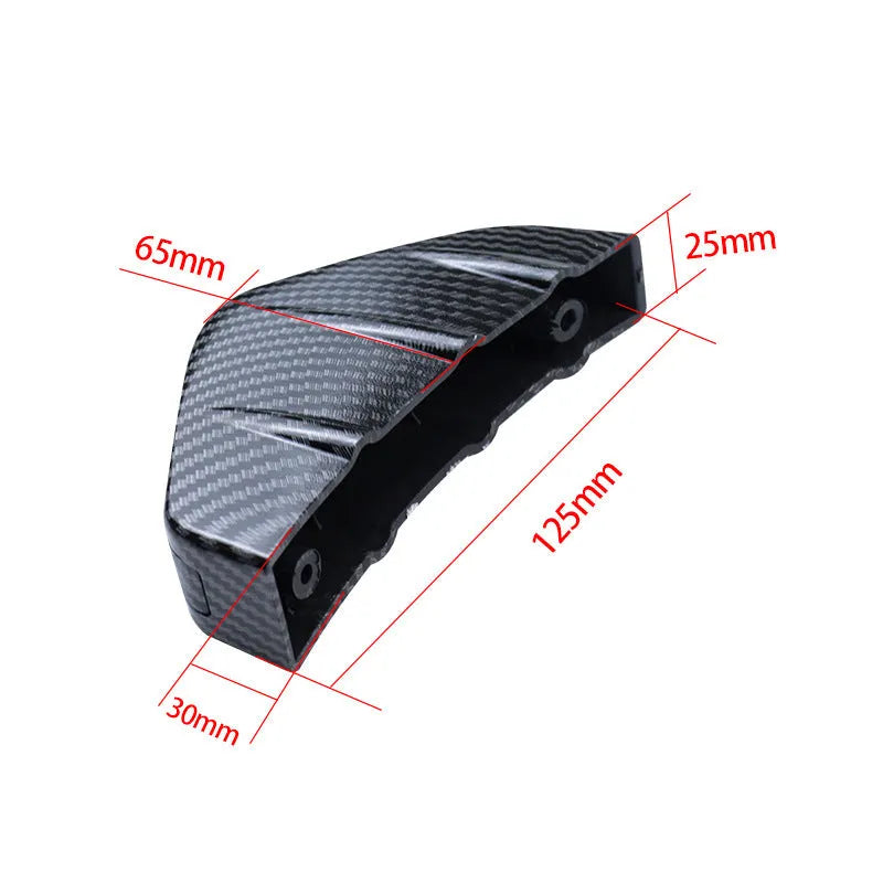 Black triangular automotive rear spoiler with carbon fibre effect finish, 15cm dimension