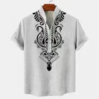 Men's striped casual linen-style shirt with personalised buttons in a loose fit.
