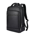 Men's black leather business computer backpack with curved shoulder straps