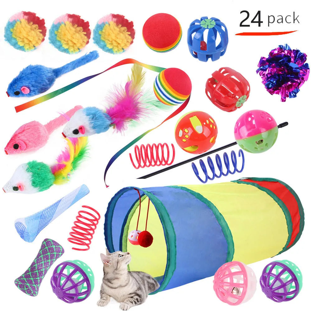 Plastic cat suit toy channel tunnel with random coloured accessories for indoor pet play