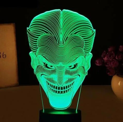 USB-powered 3D LED mood lamp with remote control showing seven colour options