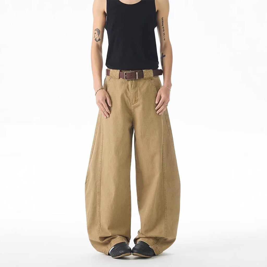 Brown men's casual jeans with straight leg cut and loose Korean style fit