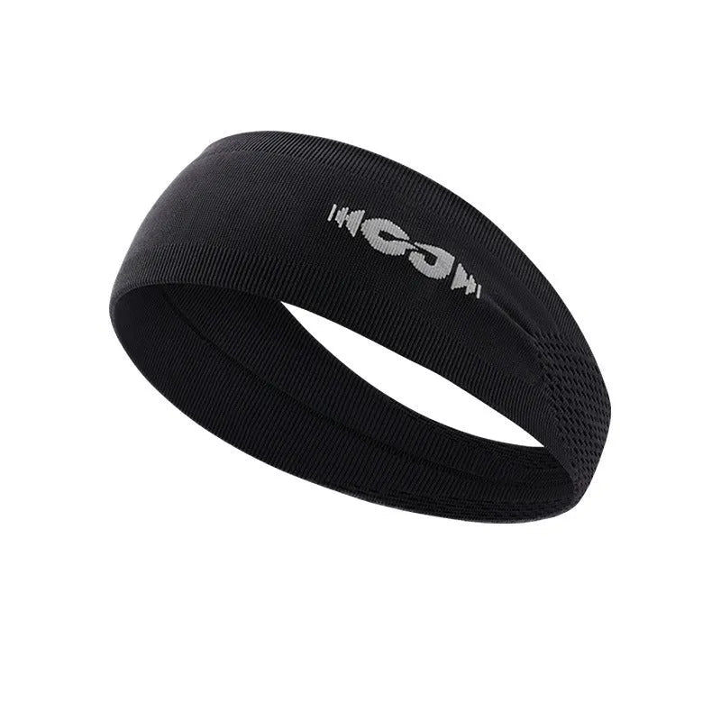 Seamless knitted sports hair band in black, grey, or blue for running and cycling.