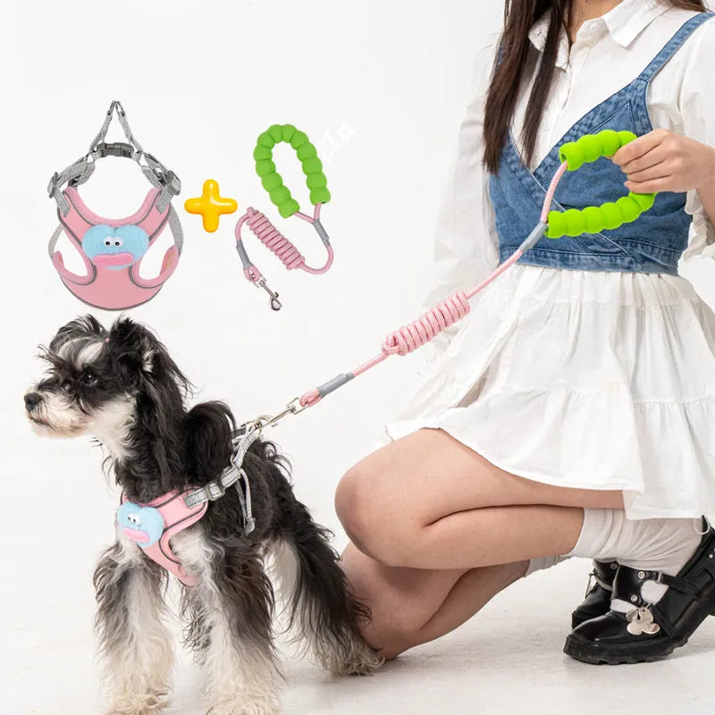 No pull step-in dog harness with multifunction leash, reflective stitching, in blue, available in sizes XS to XL