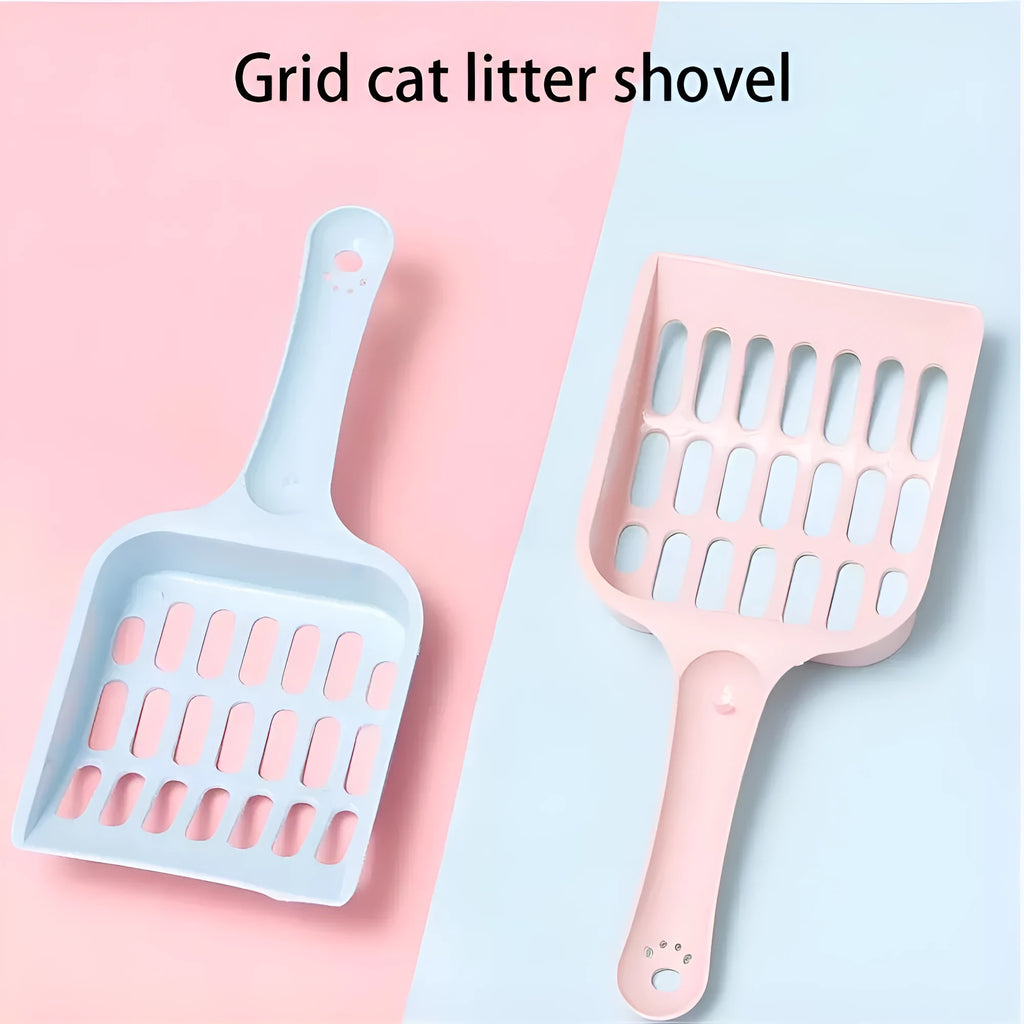 Blue plastic cat litter scoop shown on a white background.