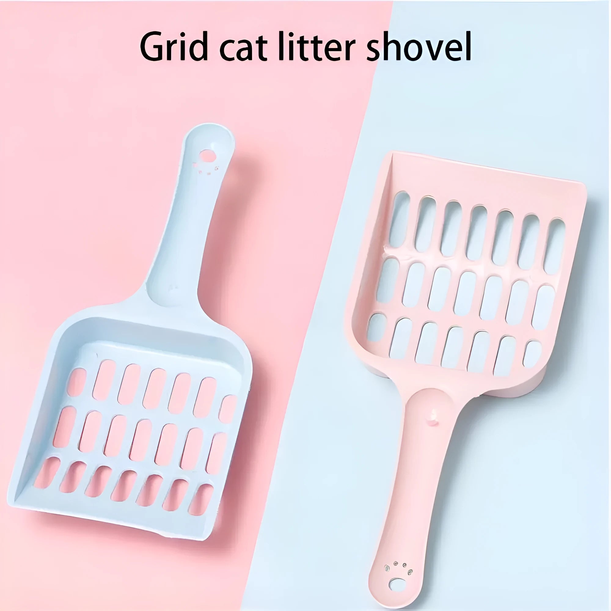 Blue plastic cat litter scoop shown on a white background.