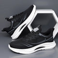 Men's black breathable mesh casual shoes with a rubber sole on a white background.
