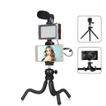 Black octopus flexible tripod stand with fill light and microphone for live streaming