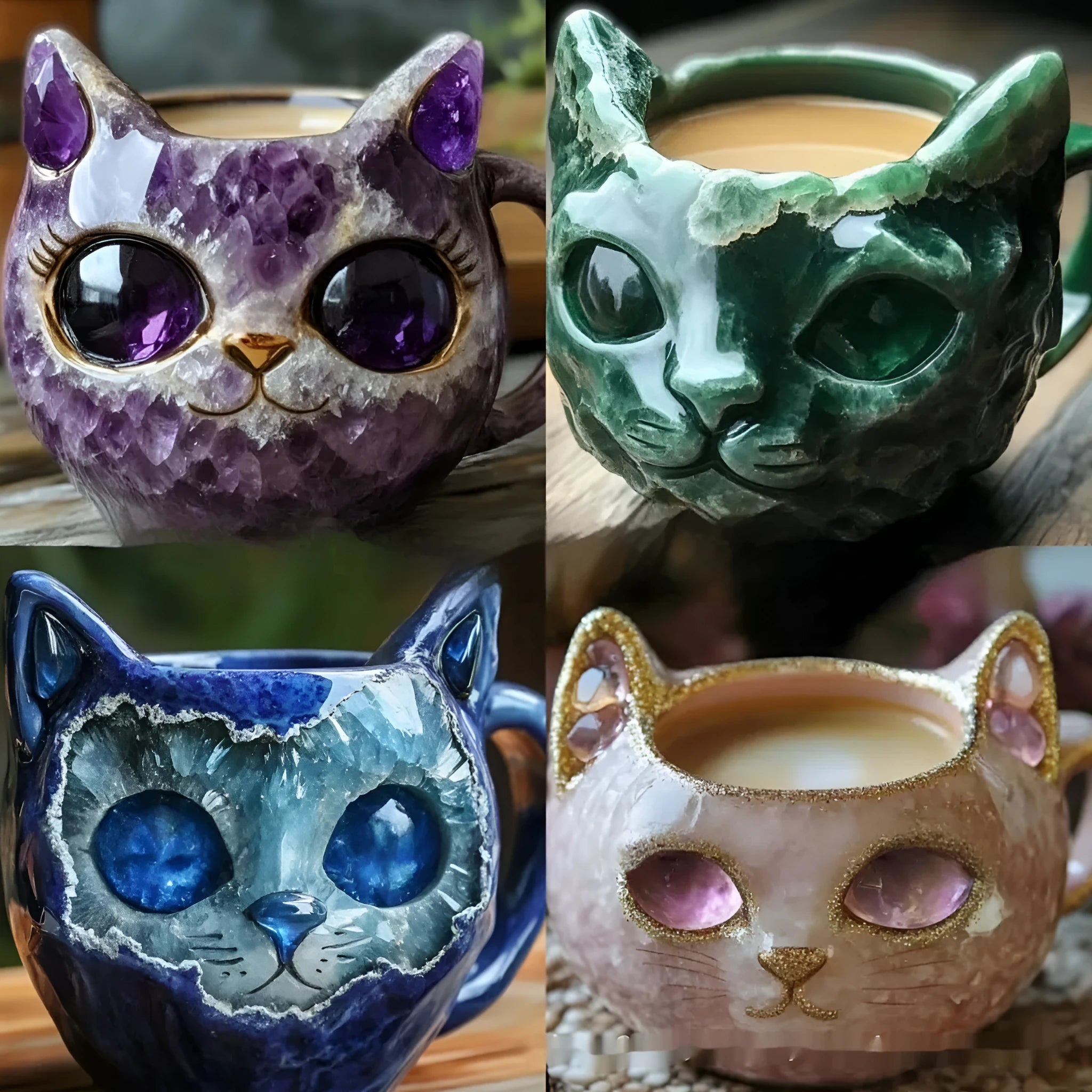 Geode crystal pattern cat-shaped mug in synthetic resin with purple colour option